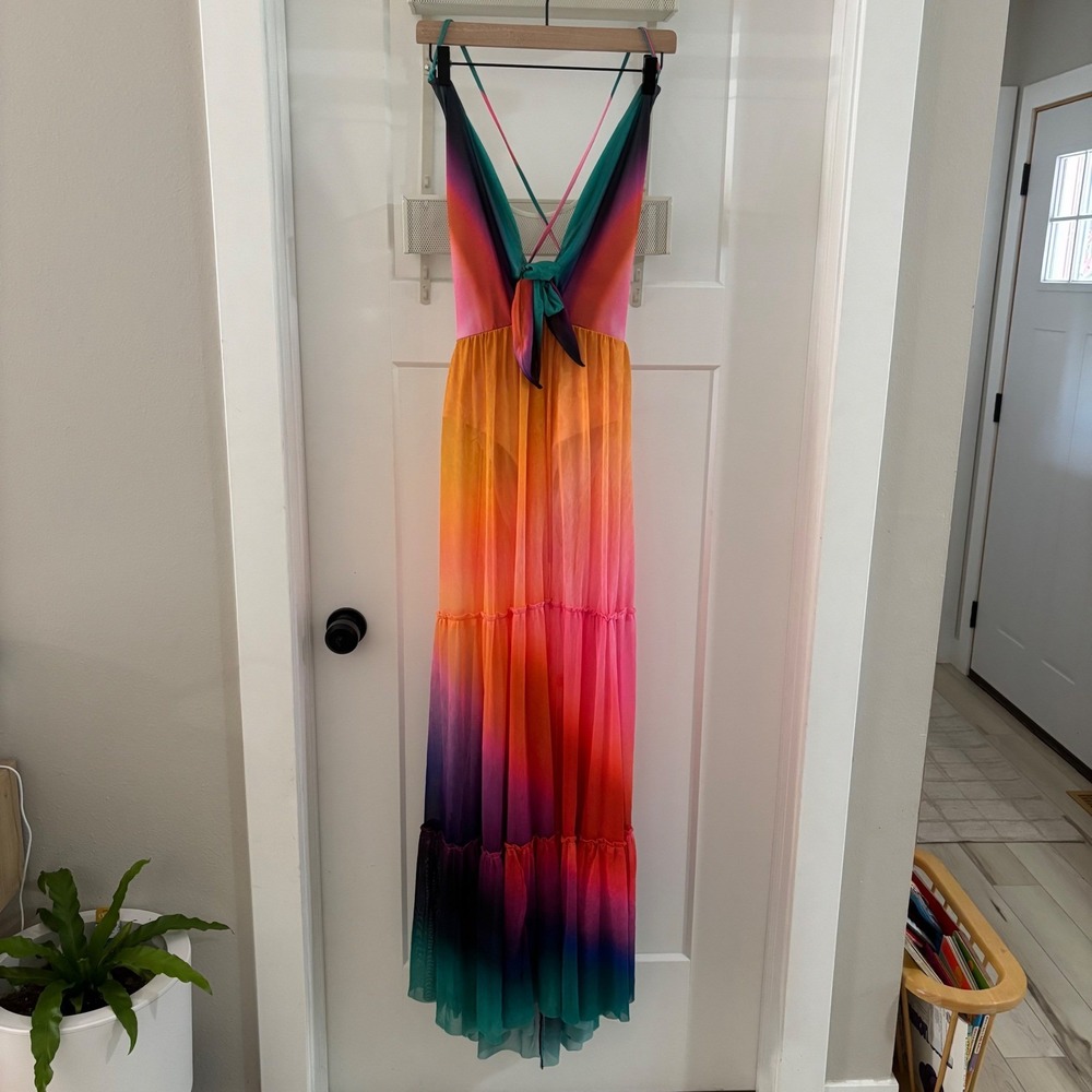 Agua Bendita x Free People Cosmea Multicolor‎ Maxi Dress Tie Front Cross Back